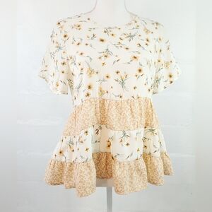Paper Crane Floral Tiered Top - Cream and Tan
